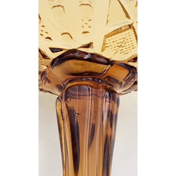 Daisy & Button Crimped Tall Compote Amber Imperial Glass Ohio 7" Tall VTG 1970's - Picture 16 of 16
